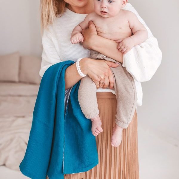 Mosaic blue užklotukas pledukas kūdikiui iš muslino Mosaic blue užklotukas pledukas kūdikiui iš muslino