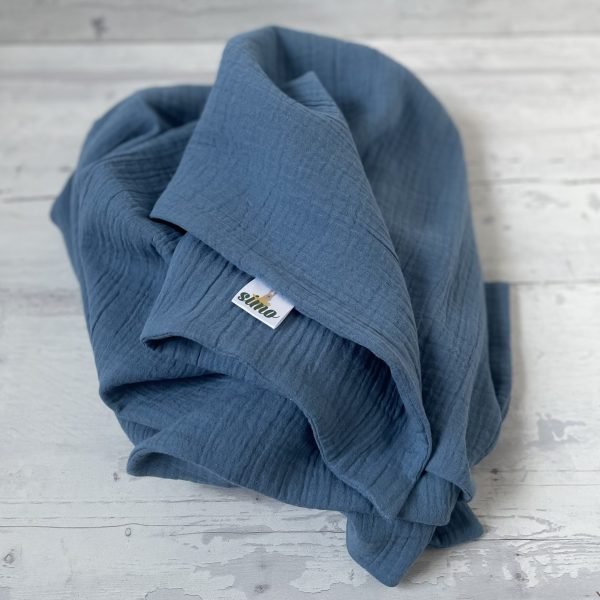 Denim blue spalvos dvigubas muslino uzklotukas Denim blue spalvos dvigubas muslino uzklotukas