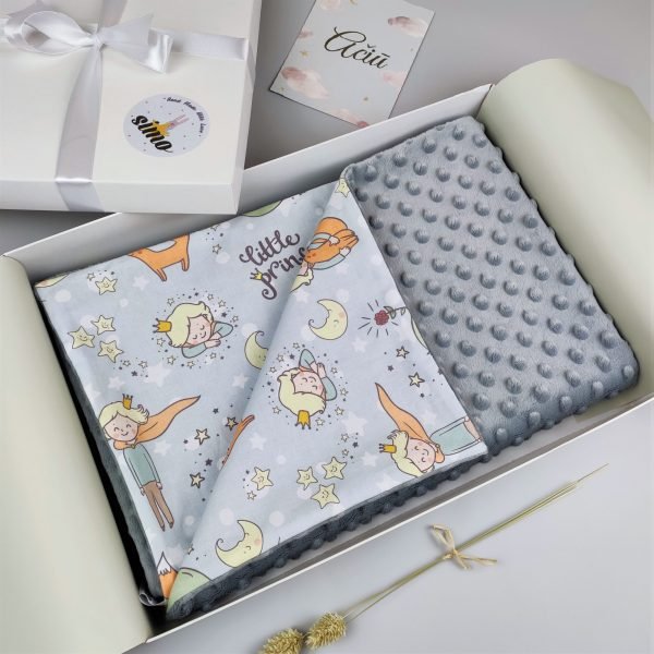 Pilkas minky pledukas "Mažasis princas" Pilkas minky pledukas "Mažasis princas"