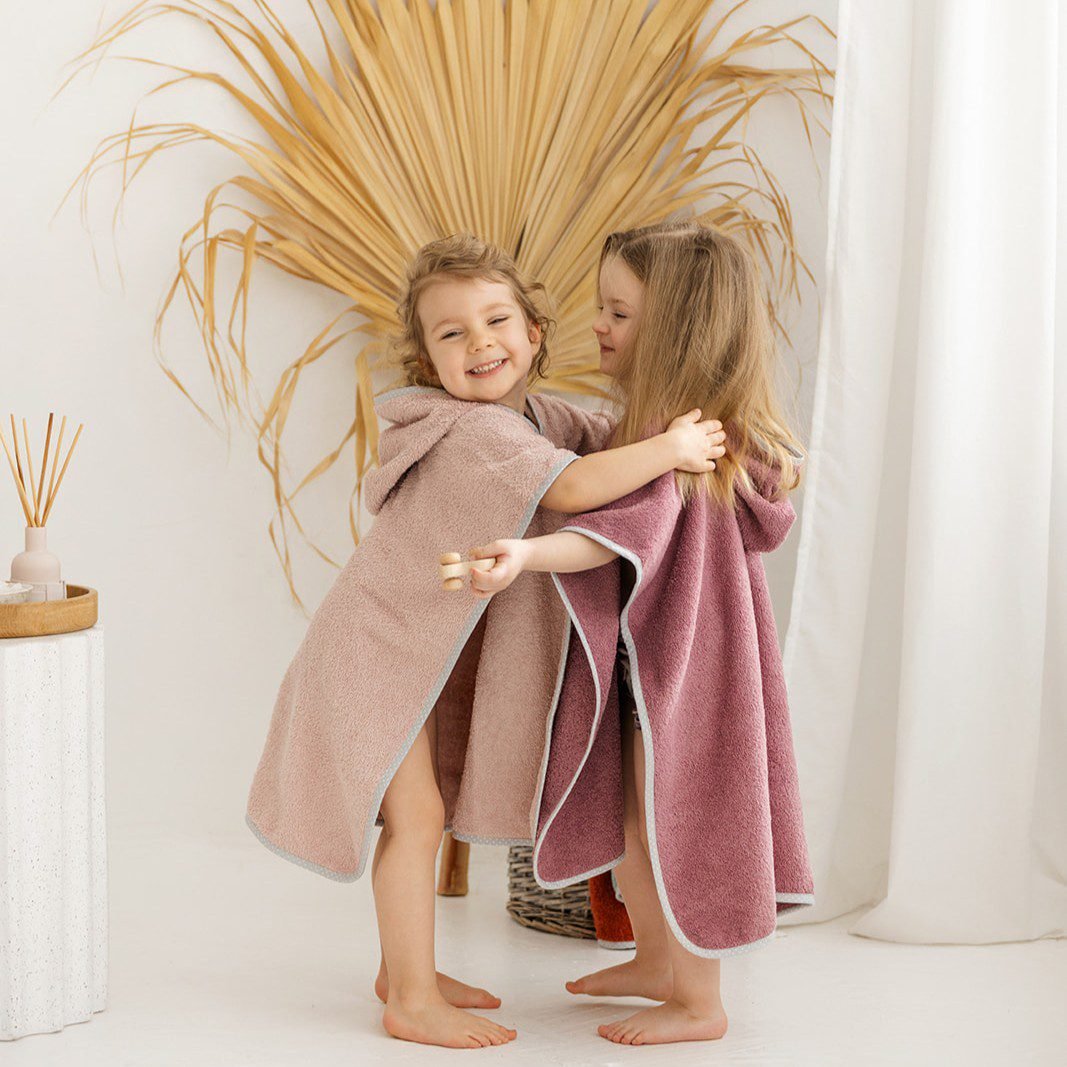 frote poncai mergaitems frote poncas dusty pink spalvos