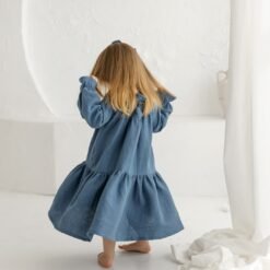 muslino suknele ilgom rankovėm denim blue