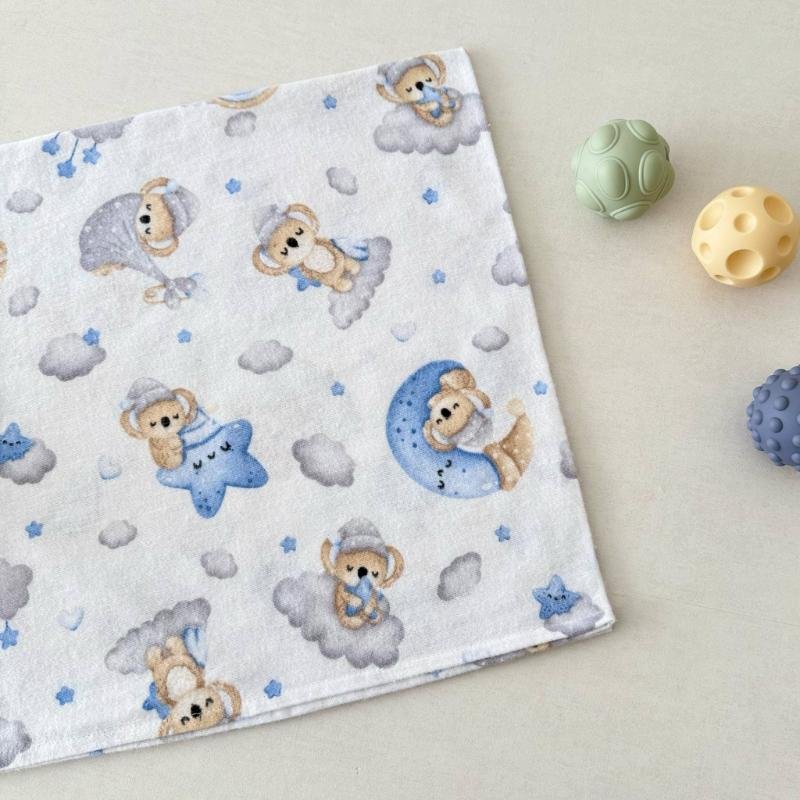 flaneles vystyklas su pandom ir melynais menuliais flaneles vystyklas su pandom ir melynais menuliais