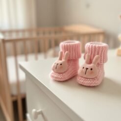 roziniai vilnos tapukai su zuikiais