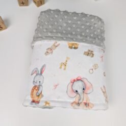 pilkas dvigubo minky pledukas su zveriukais